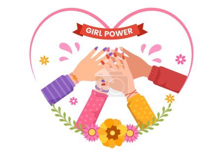 Girl Power Vector Illustration zeigt, dass Frauen auch in Bezug auf Frauenrechte und Vielfalt stärker und unabhängiger sein können
