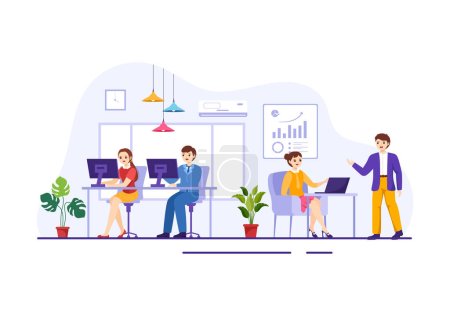 Illustration for Coworking Business Vector Illustration with Colleagues Talking, Meeting and Working at the Office in Flat Cartoon Hand Drawn Landing Page Templates - Royalty Free Image