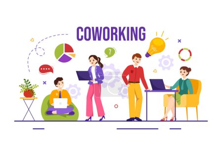 Coworking Business Vector Illustration with Colleagues Talking, Meeting and Working at the Office in Flat Cartoon Hand Drawn Landing Page Templates