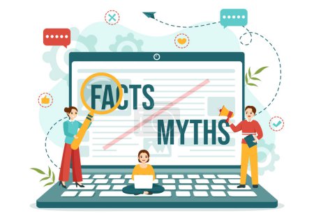 Illustration for Fact Check Vector Illustration With Myths vs Facts News for Thorough Checking or Compare Evidence in Flat Cartoon Hand Drawn Landing Page Templates - Royalty Free Image