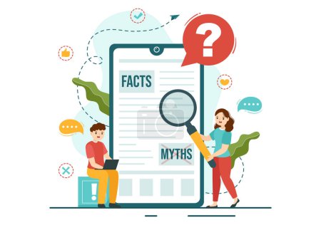 Illustration for Fact Check Vector Illustration With Myths vs Facts News for Thorough Checking or Compare Evidence in Flat Cartoon Hand Drawn Landing Page Templates - Royalty Free Image