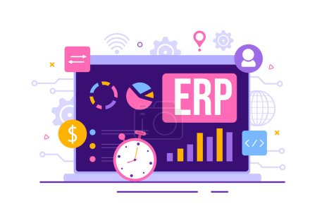 Illustration for ERP Enterprise Resource Planning System Vector Illustration with Business Integration, Productivity and Company Enhancement in Hand Drawn Templates - Royalty Free Image