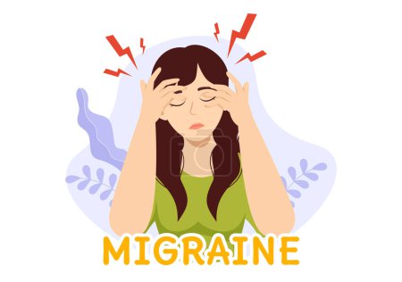 Migraña Vector Ilustración Personas Sufre de dolores de cabeza, estrés y migrañas en el cuidado de la salud Plantillas de fondo plano de dibujos animados dibujado a mano