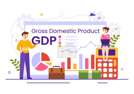GDP or Gross Domestic Product Vector Illustration with Economic Growth Column and Market Productivity Chart in Flat Cartoon Hand Drawn Templates