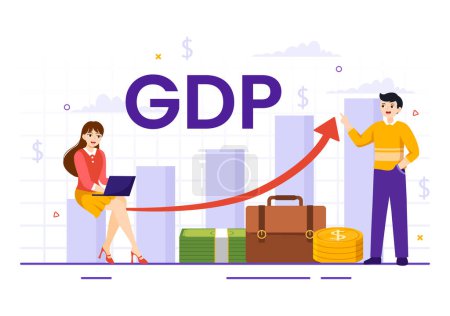 Illustration for GDP or Gross Domestic Product Vector Illustration with Economic Growth Column and Market Productivity Chart in Flat Cartoon Hand Drawn Templates - Royalty Free Image