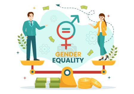 Gender Equality Vector Illustration with Men and Women Character on the Scales Showing Equal Balance and Same Opportunities in Hand Drawn Templates