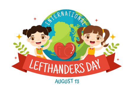 Illustration for Happy LeftHanders Day Celebration Vector Illustration with Raise Awareness of Pride in Being Left Handed in Kids Cartoon Hand Drawn Templates - Royalty Free Image