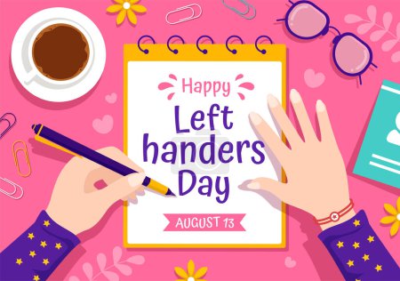 Happy LeftHanders Day Celebration Vector Illustration mit erhöhtem Bewusstsein für den Stolz, in flachen, von Hand gezeichneten Cartoon-Vorlagen Linkshänder zu sein
