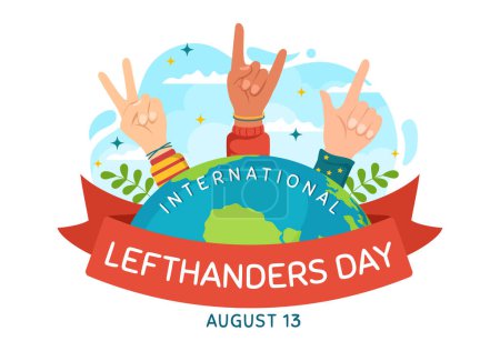 Illustration vectorielle de célébration de la Journée des mains gauches heureuses avec une sensibilisation accrue à la fierté d'être laissé dans des modèles dessinés à la main de dessin animé plat