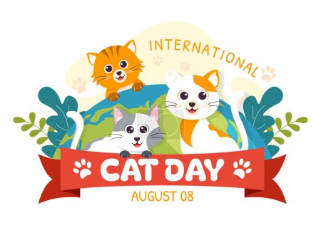 Internationaler Katzentag Vektor Illustration am 8. August mit Katzen Tiere Liebe Feier in flachen Cartoon handgezeichneten Hintergrundvorlagen