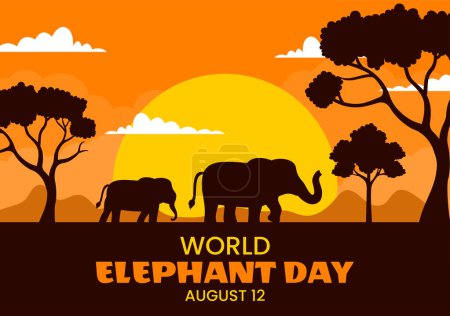 Ilustración de Día Mundial del Elefante Ilustración vectorial el 12 de agosto con elefantes Animales para los esfuerzos de salvación y conservación en dibujos animados Plantillas dibujadas a mano - Imagen libre de derechos