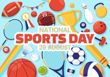Illustration for National Sports Day Vector Illustration with Sportsperson from Different Sport in Flat Cartoon Hand Drawn Landing Page Background Templates - Royalty Free Image