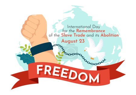 Ilustración de Día Internacional de la Memoria de la Trata de Esclavos y su Abolición Ilustración Vectorial el 23 de agosto con Esposas y Paloma Pájaro en Plantillas - Imagen libre de derechos