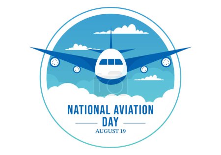 Día Nacional de la Aviación Vector Ilustración de avión con fondo azul cielo o bandera de los Estados Unidos en dibujos animados planos Plantillas dibujadas a mano