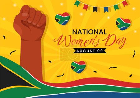 Téléchargez les illustrations : Happy Women Africa Day Celebration Illustration vectorielle avec femme noire ethnique et drapeau africain dans des modèles de page d'atterrissage dessinés à la main de dessin animé plat - en licence libre de droit