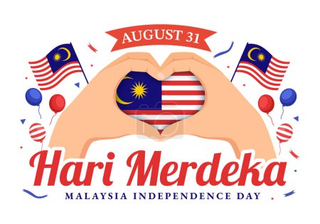 Vektor-Illustration zum malaysischen Unabhängigkeitstag am 31. August mit wehender Flagge in flachen, von Hand gezeichneten Hintergrundvorlagen zum Nationalfeiertag