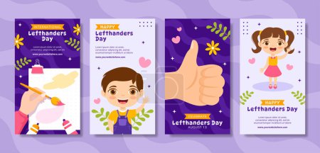 Illustration for Happy Left Handers Day Social Media Stories Cartoon Hand Drawn Templates Background Illustration - Royalty Free Image