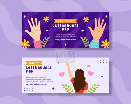 Illustration for Happy Left Handers Day Horizontal Banner Flat Cartoon Hand Drawn Templates Background Illustration - Royalty Free Image
