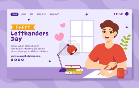 Illustration for Happy Left Handers Day Social Media Landing Page Hand Drawn Templates Background Illustration - Royalty Free Image