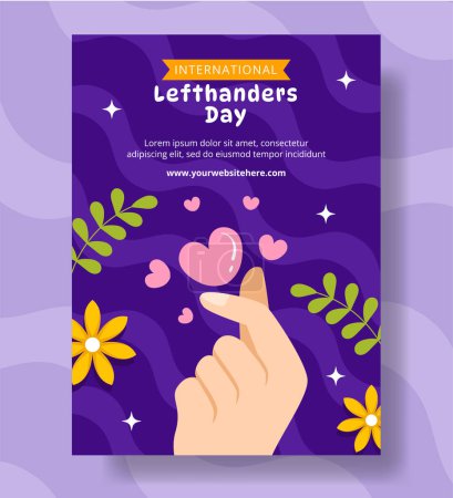 Illustration for Happy Left Handers Day Vertical Poster Flat Cartoon Hand Drawn Templates Background Illustration - Royalty Free Image