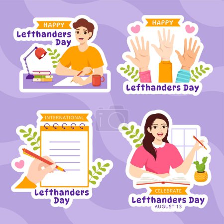 Illustration for Happy Left Handers Day Label Flat Cartoon Hand Drawn Templates Background Illustration - Royalty Free Image