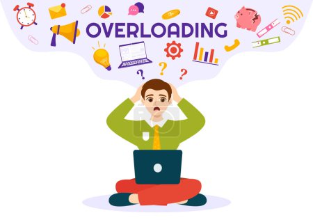 Illustration for Overloading Vector Illustration with Busy work and Multitasking Employee to Finish Many Documents or Digital Information in Hand Drawn Templates - Royalty Free Image