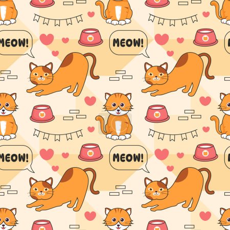 Cats Animals Seamless Pattern Design with Cat Element in Template Hand Drawn Cartoon Flat Illustration