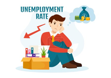 Tasa de desempleo Ilustración vectorial con muchas personas que buscan trabajo, crisis económica y financiera en plantillas planas dibujadas a mano de dibujos animados