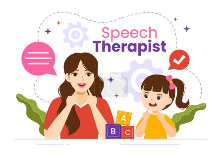 Illustration for Speech Therapist Vector Illustration with Child Training Basic Language Skills and Articulation Problem in Flat Cartoon Hand Drawn Templates - Royalty Free Image
