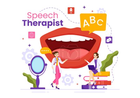 Speech Therapist Vector Illustration with People Training Basic Language Skills and Articulation Problem in Flat Cartoon Hand Drawn Templates