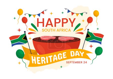Illustration for Happy Heritage Day South Africa Vector Illustration on September 24 with Waving Flag Background, Honoring African Culture and Traditions Templates - Royalty Free Image