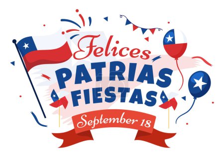 Illustration for Chile Independence Day Vector Illustration of Fiestas Patrias Celebration with Waving Flag in National Holiday Flat Cartoon Hand Drawn Templates - Royalty Free Image