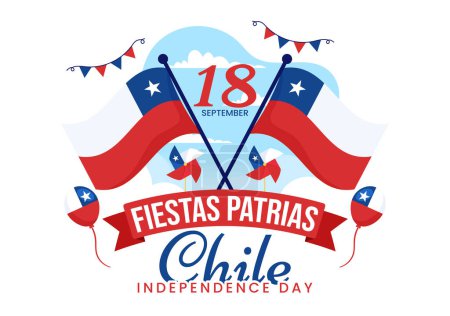 Ilustración de Chile Día de la Independencia Vector Ilustración de Fiestas Patrias Celebración con Bandera ondeante en Dibujos Animados Plantillas Dibujadas a Mano - Imagen libre de derechos