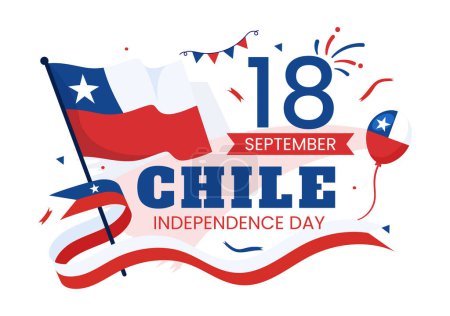 Ilustración de Chile Día de la Independencia Vector Ilustración de Fiestas Patrias Celebración con Bandera ondeante en Dibujos Animados Plantillas Dibujadas a Mano - Imagen libre de derechos