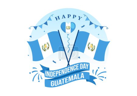 Ilustración de Día de la Independencia de Guatemala Ilustración vectorial el 15 de septiembre con la bandera ondeante en las plantillas dibujadas a mano de dibujos animados planos de vacaciones nacionales - Imagen libre de derechos