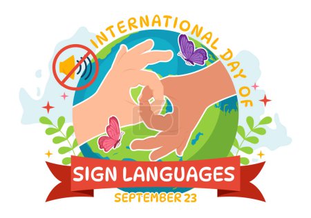 International Day of Sign Languages Vector Illustration with People Show Hand Gestures and Hearing Disability in Flat Cartoon Hand Drawn Templates