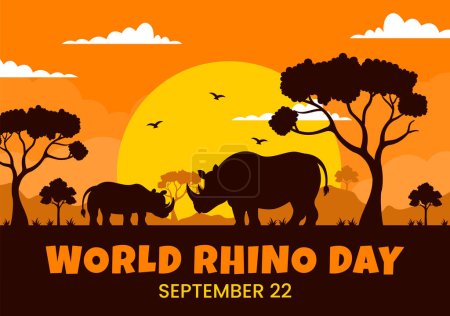 Welt-Nashorn-Tag Vektor-Illustration am 22. September für Liebhaber und Verteidiger von Nashörnern oder Tierschutz in flachen handgezeichneten Cartoon-Vorlagen