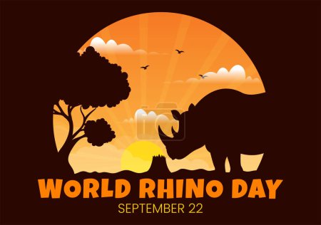 World Rhino Day Vector Illustration on 22 September for Lovers and Defenders of Rhinos or Animal Protection in Flat Cartoon Hand Drawn Templates