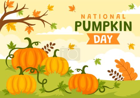 Illustration for National Pumpkin Day Vector Illustration on 26 October with Cute Cartoon Style Pumpkin Character on Garden Background Hand Drawn Template - Royalty Free Image