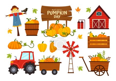 Illustration for National Pumpkin Day Vector Illustration on 26 October with Cute Cartoon Style Pumpkin Character on Garden Background Hand Drawn Template - Royalty Free Image