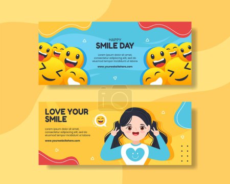Illustration for Smile Day Horizontal Banner Flat Cartoon Hand Drawn Templates Background Illustration - Royalty Free Image