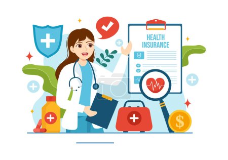 Illustration for Health Insurance Vector Illustration with Medical Document Form for Healthcare Protection Service in Flat Cartoon Hand Drawn Background Templates - Royalty Free Image