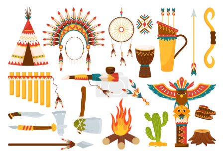 Téléchargez les illustrations : Mois du patrimoine amérindien Jour Illustration vectorielle avec les célébrations de la culture amérindienne annuelle aux États-Unis aux contributions Contexte - en licence libre de droit