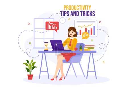 Illustration for Productivity Tips and Trick Vector Illustration with Marketing Product for Effective Advertisement and Promotion Campaign to Boost Brand Recognition - Royalty Free Image