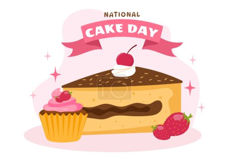 Illustration for National Cake Day Vector Illustration on Holiday Celebrate November 26 with Sweet Bread in Flat Cartoon Pink Background Design Template - Royalty Free Image