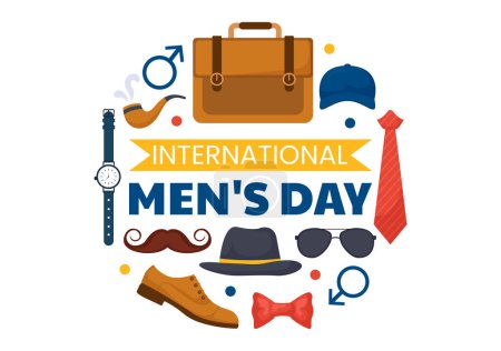 Illustration for International Men's Day Vector Illustration on November 19 with Men Equipment for Positive Value Their Families in Flat Cartoon Background Design - Royalty Free Image