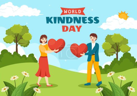 Happy World Kindness Day Vector Illustration on November 13 with Earth and Love for Charitable Assistance in Flat Cartoon Background Templates