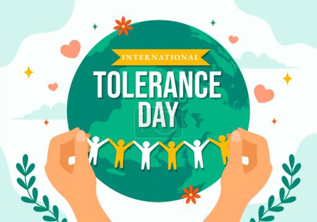 Illustration for International Day for Tolerance Vector Illustration on November 16 with Holding Hands of Different Skin Color for Human Solidarity in Flat Cartoon - Royalty Free Image