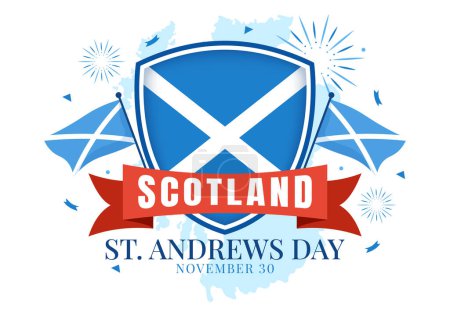 Happy St Andrew Day Vector Illustration on 30 November with Scotland Flag in National Holiday Celebration Flat Cartoon Blue Background Design