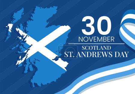 Illustration for Happy St Andrew Day Vector Illustration on 30 November with Scotland Flag in National Holiday Celebration Flat Cartoon Blue Background Design - Royalty Free Image